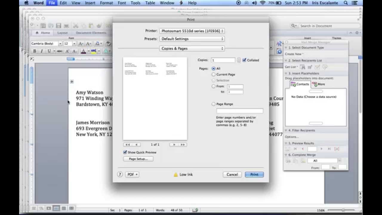 use csv to make mailing labels word for mac 2011