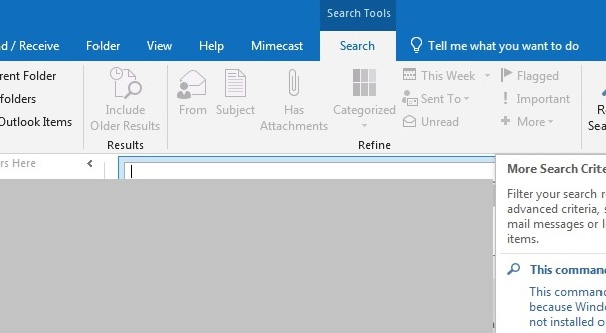 outlook 2016 for mac search returns no results
